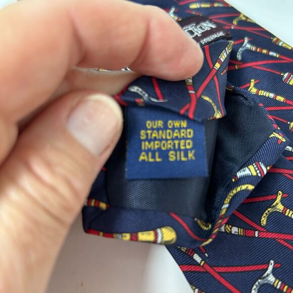 1155 Collection by Hickey Freeman Navy Multicolored Cane Print 100% Silk Tie - Picture 6 of 9
